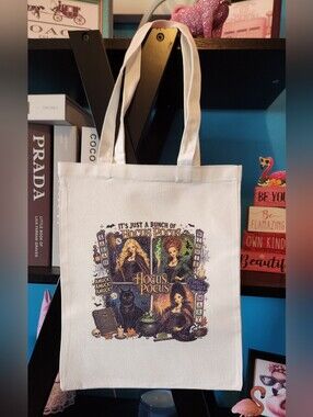 Hocus Pocus White Canvas Trick Or Treat Tote Bag Hand Craftef